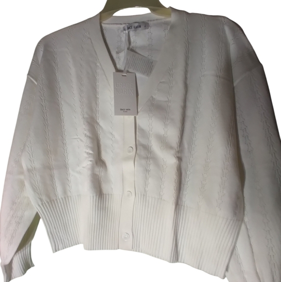 Grace Karin Sweaters - NWT Grace Karin white button down crop sweater XL